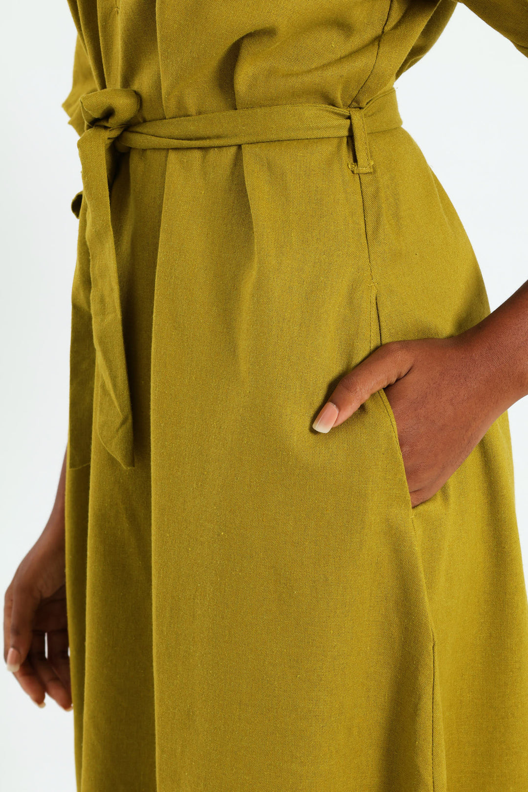 Bubble Sleeve Half Placket Belted Midaxi Dress - Chartreuse