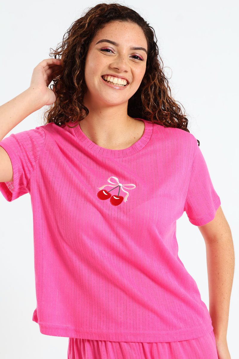 Pointelle Tee - Pink