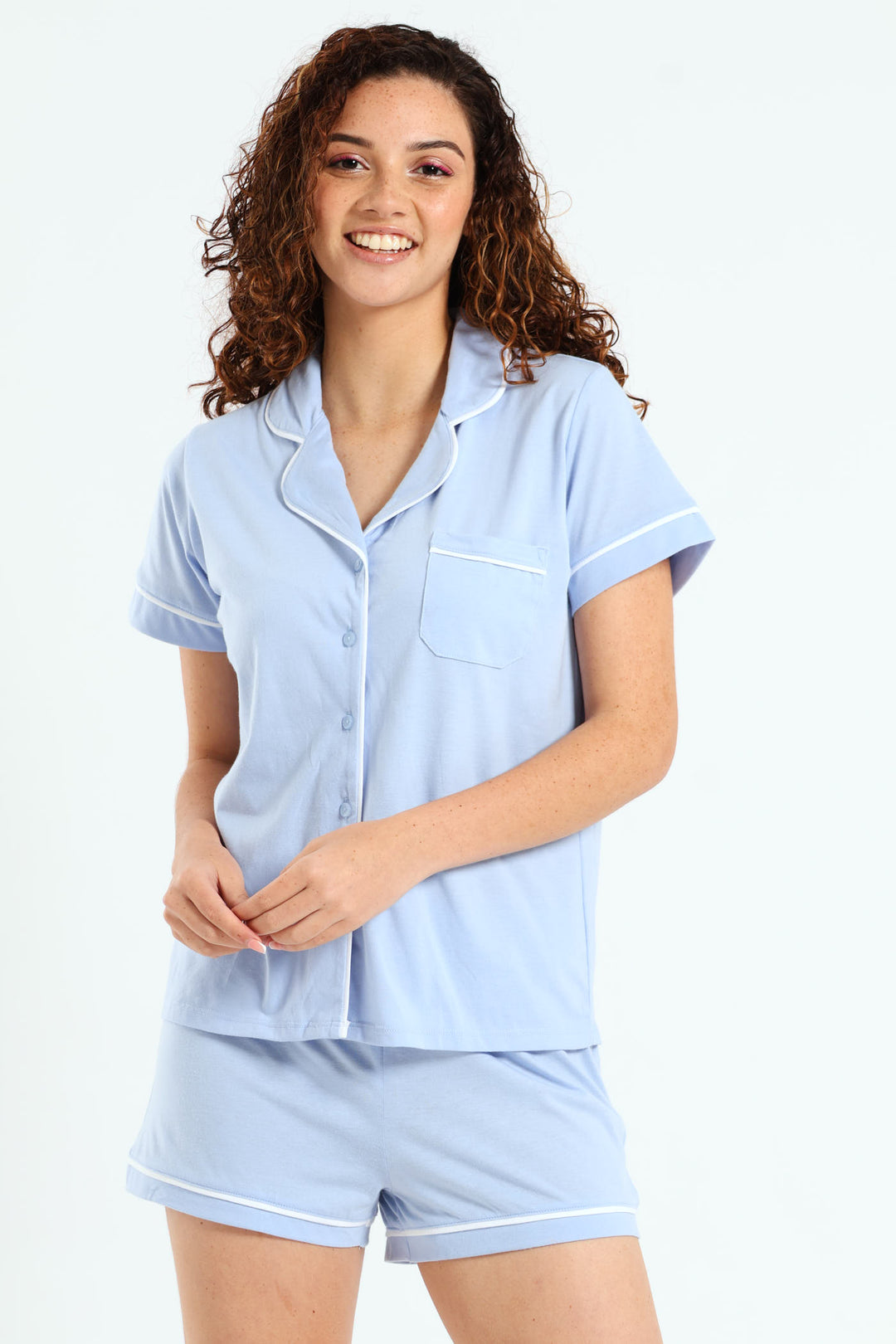 Button Through & Short Set - Blue