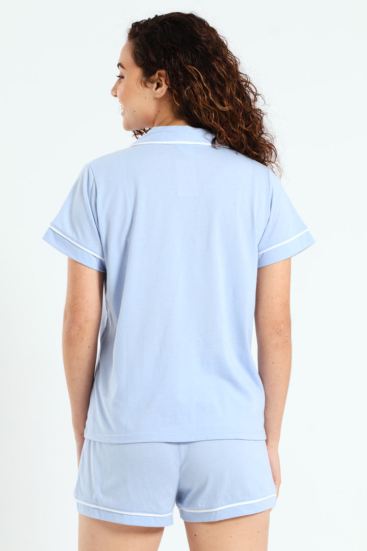 Button Through & Short Set - Blue
