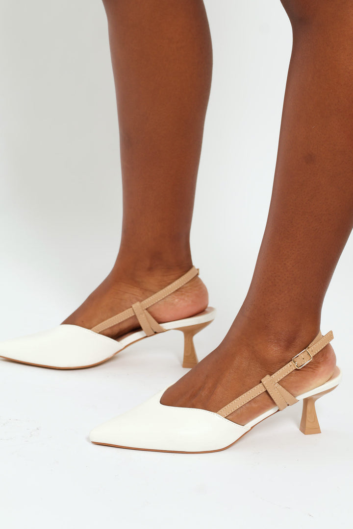 Wooden Heel Slingback Mule Heel - Off White
