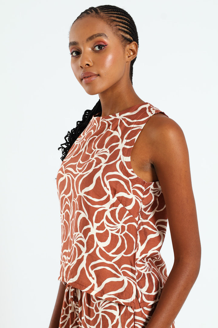 Side Slit Shell Tank - Rust/Cream