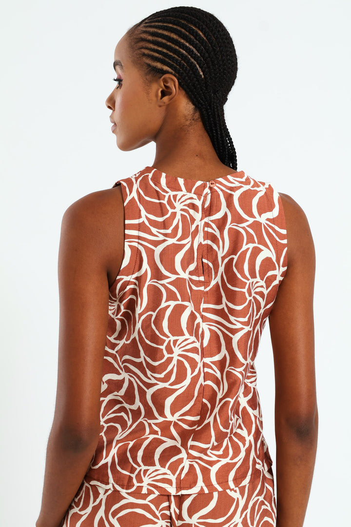 Side Slit Shell Tank - Rust/Cream