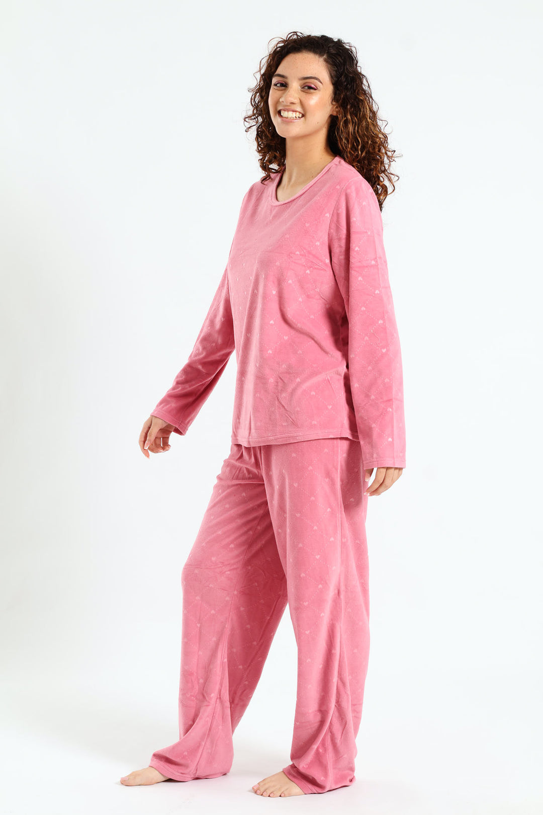 Textured Diamond Heart Long Sleeve Top & Pant Set - Dusty Pink