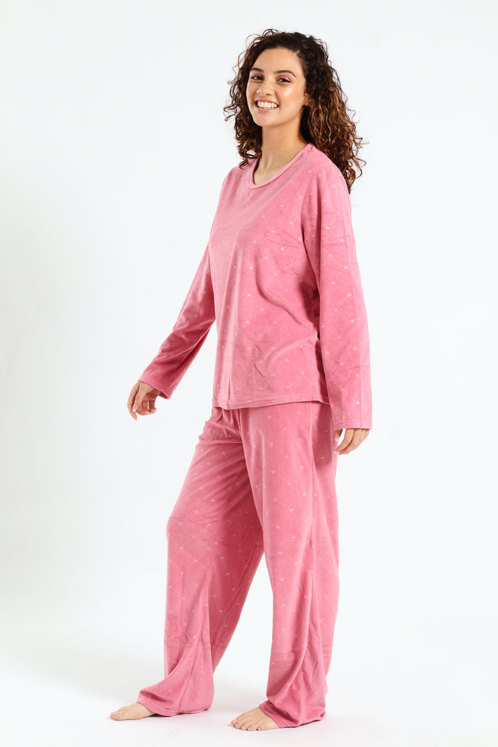 Textured Diamond Heart Long Sleeve Top & Pant Set - Dusty Pink