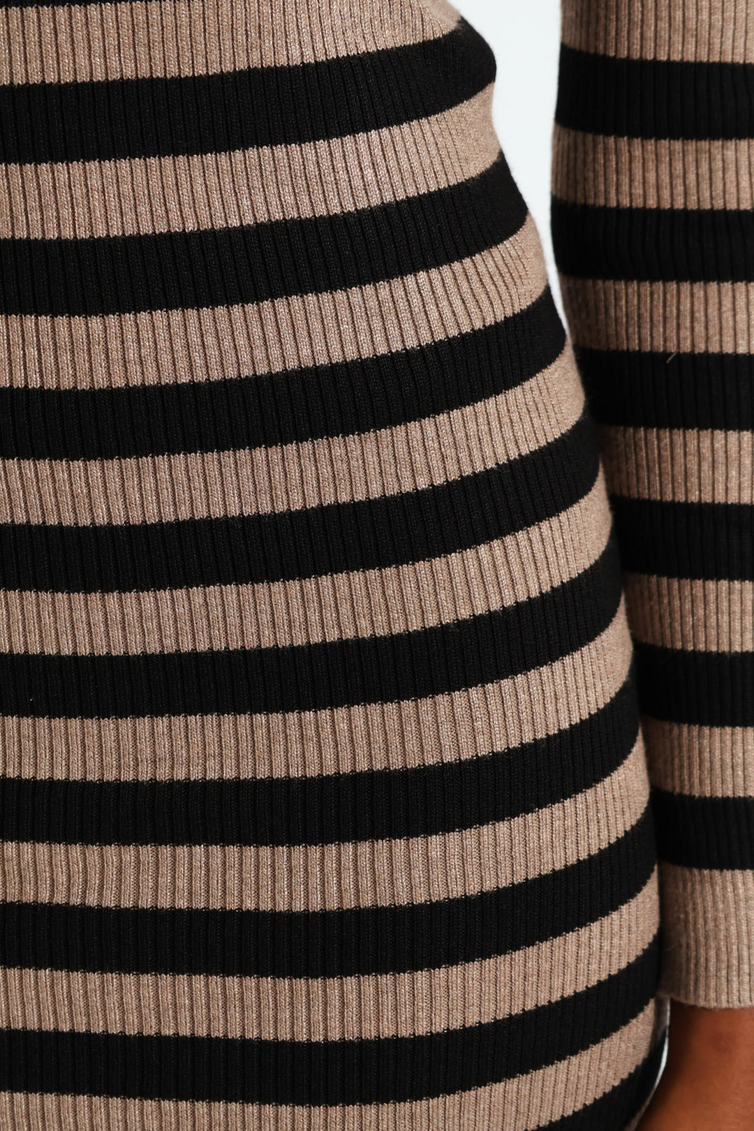 Column Striped Midi Knitwear Dress - Black/Tan