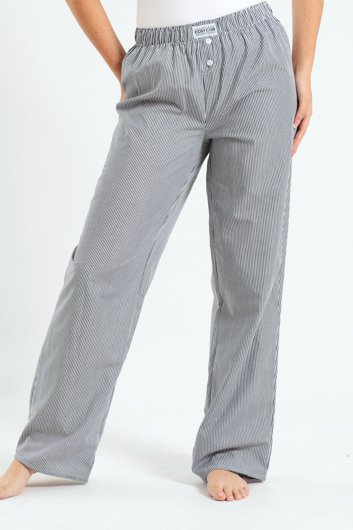 Woven Stripe Boxer Pants - Black/White