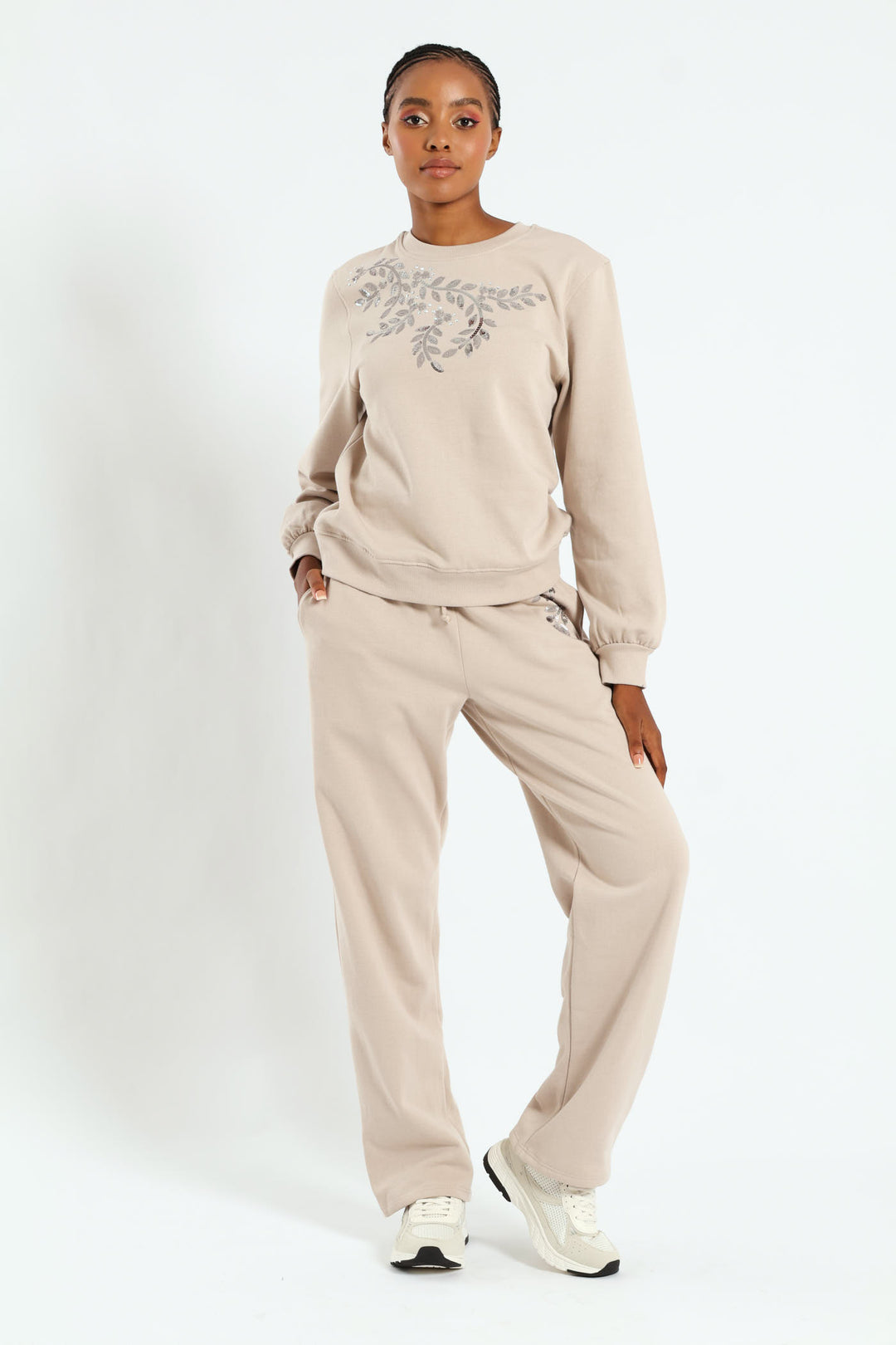 Shoulder Bead Detail Pullover - Bone