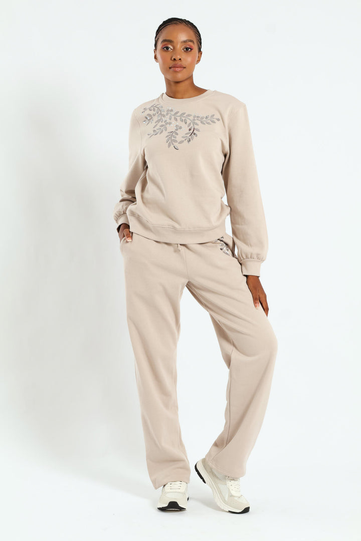 Shoulder Bead Detail Pullover - Bone