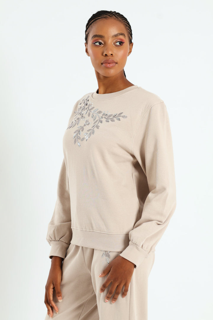 Shoulder Bead Detail Pullover - Bone