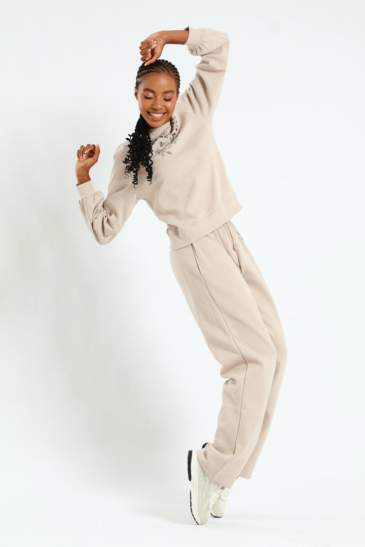 Wideleg Jogger With Bead Detail - Bone