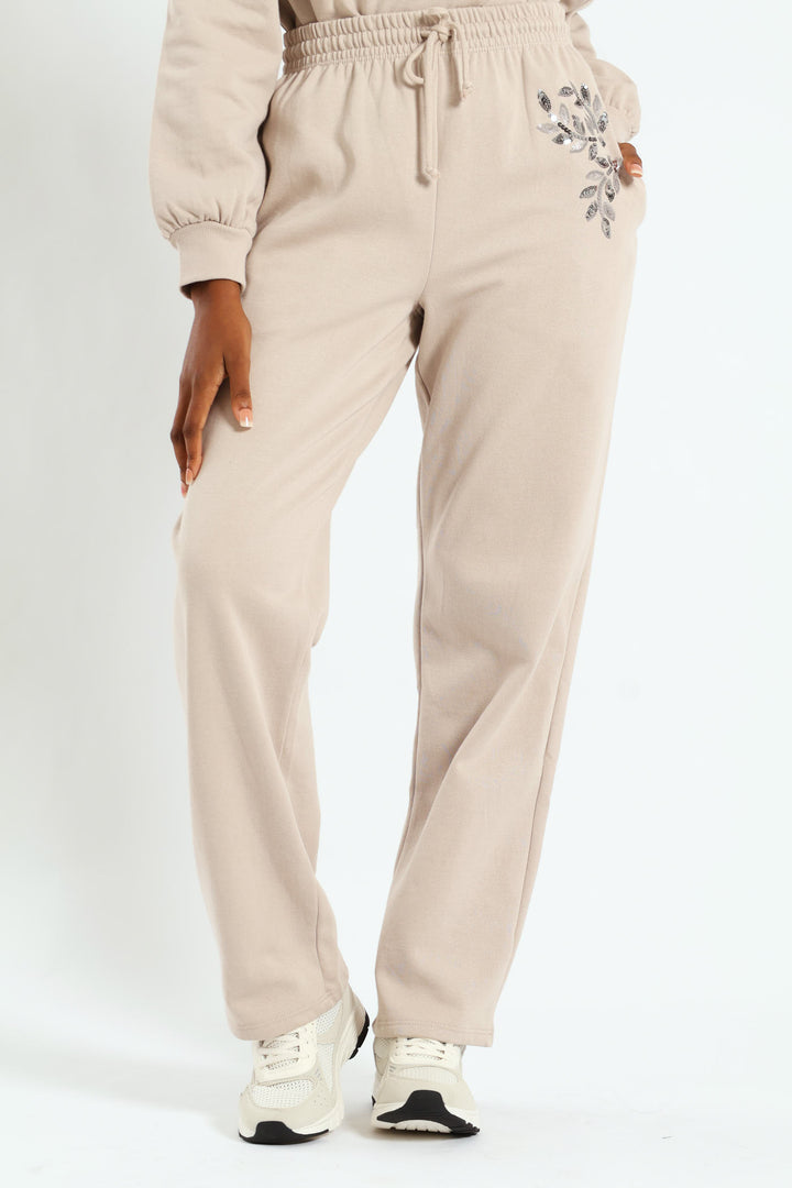 Wideleg Jogger With Bead Detail - Bone