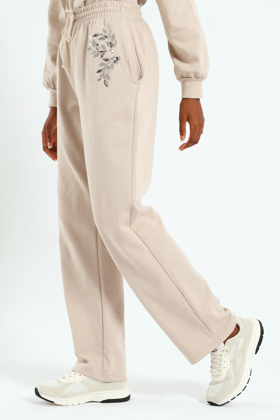 Wideleg Jogger With Bead Detail - Bone