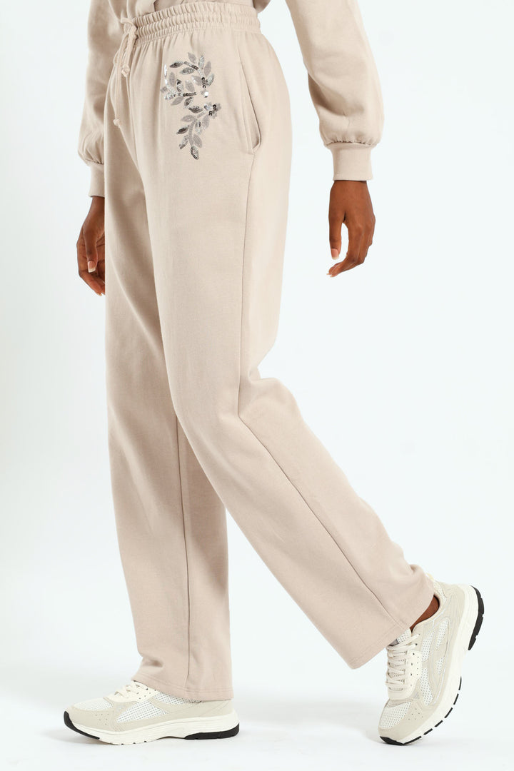 Wideleg Jogger With Bead Detail - Bone