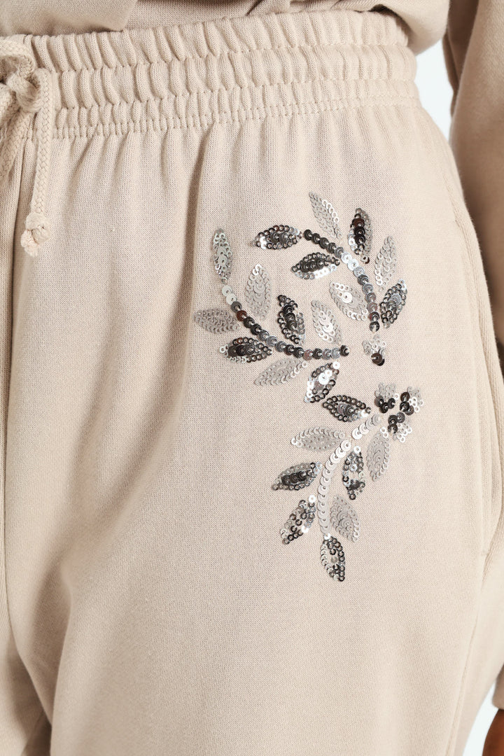 Wideleg Jogger With Bead Detail - Bone