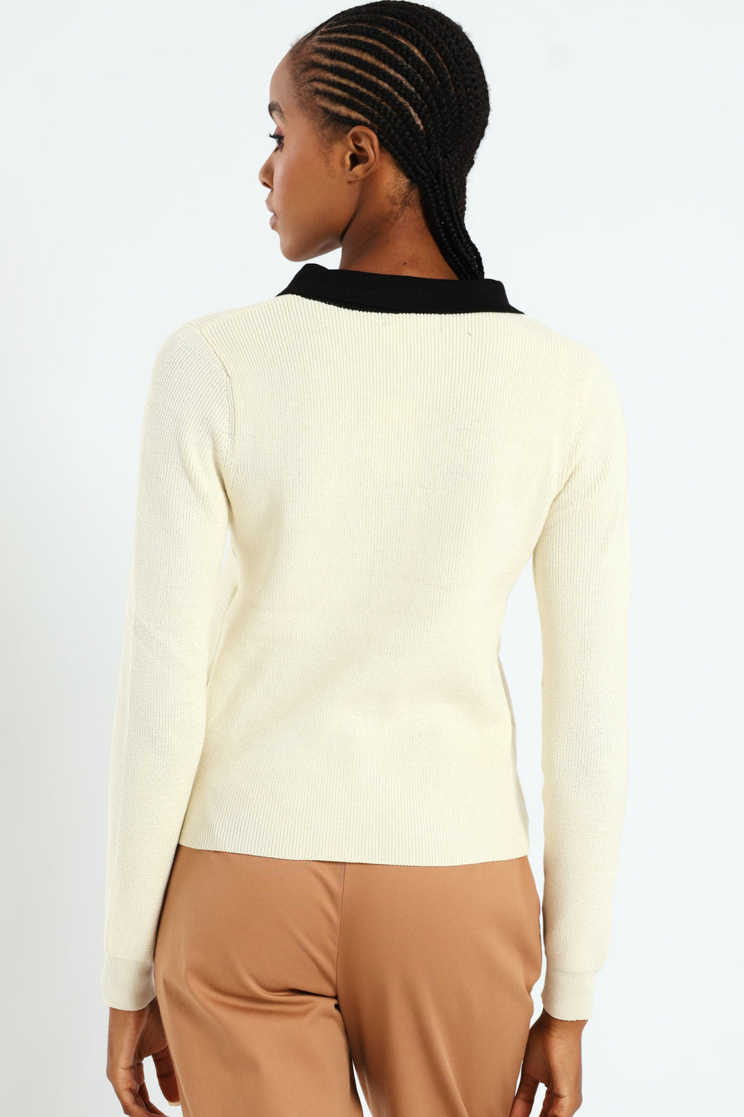 Constrast Collared Golfer - Cream