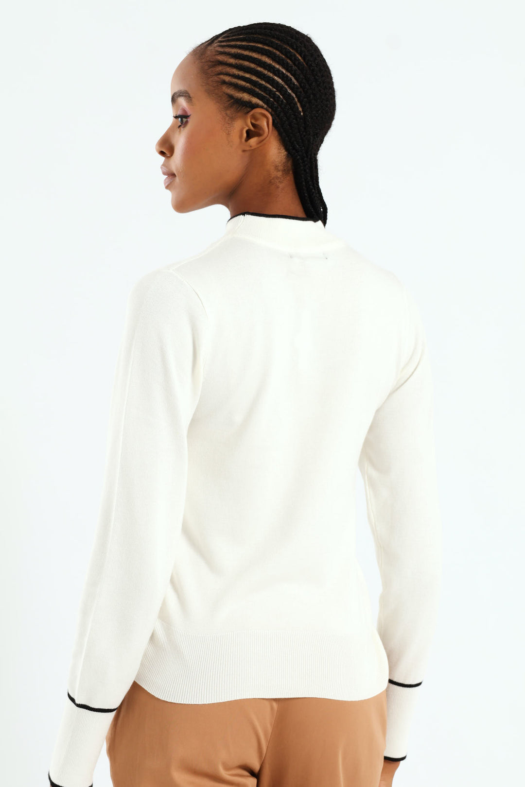 Turtleneck Tipped Pullover - Cream/Black