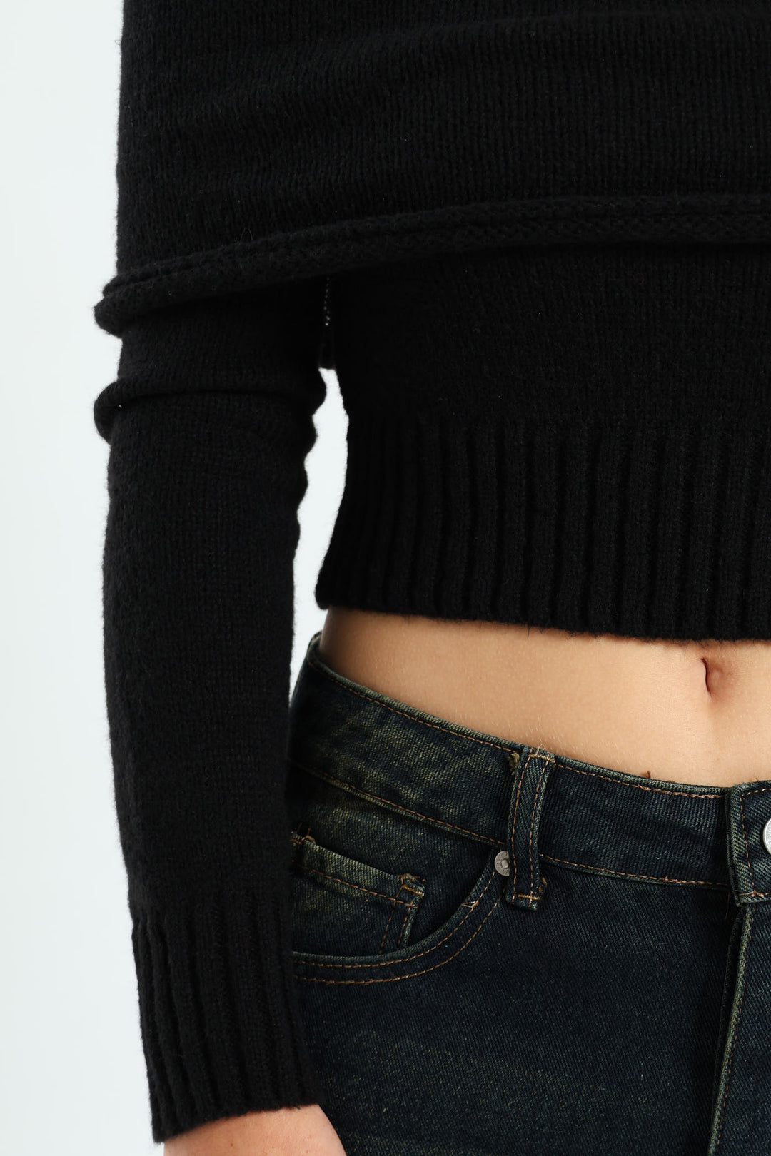 Off Shoulder Knit Top - Black