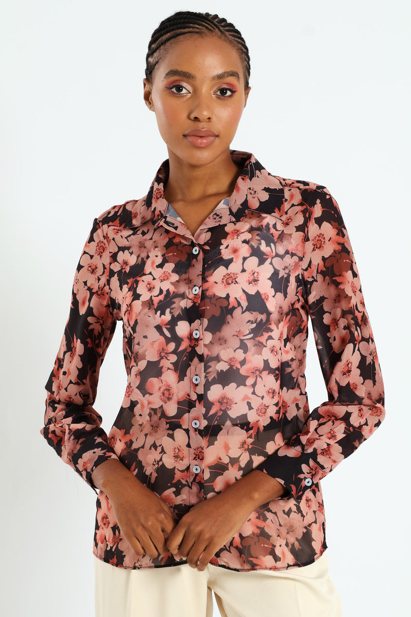 Rosy Chiffon Shirt - Black