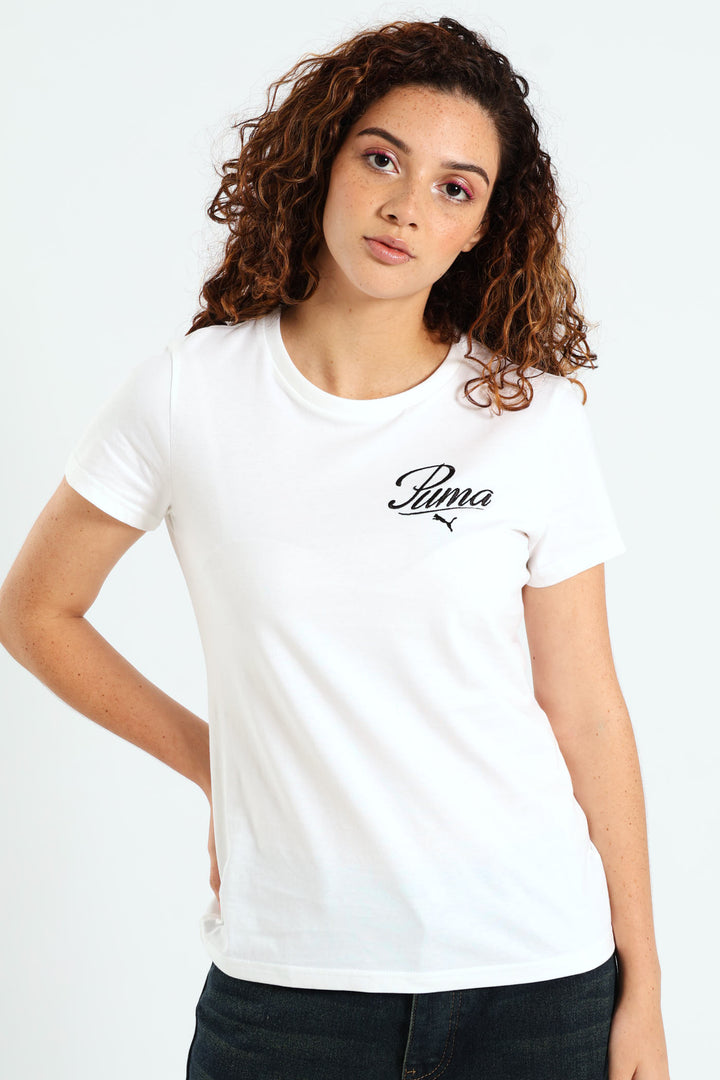 Essential Script Tee - White
