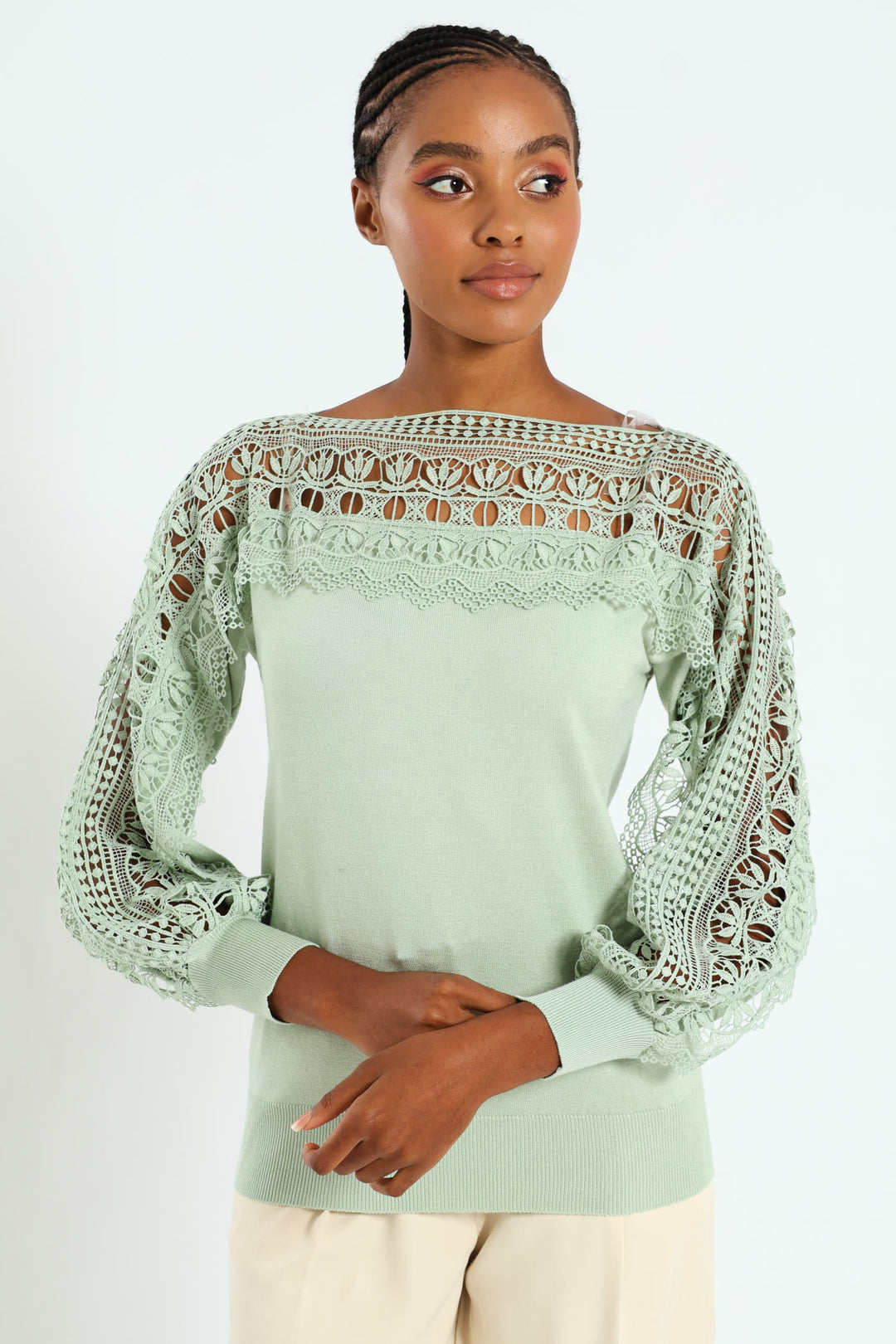 Lace Detail Knitwear - Green