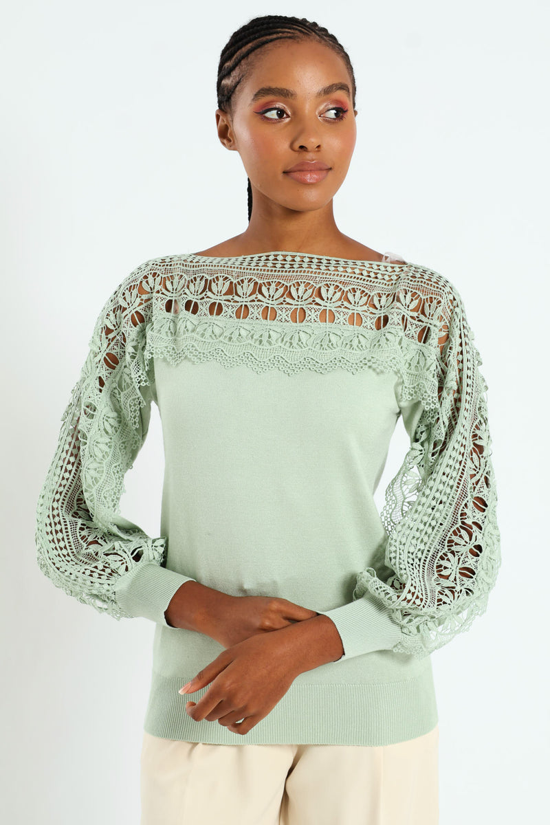 Lace Detail Knitwear - Green