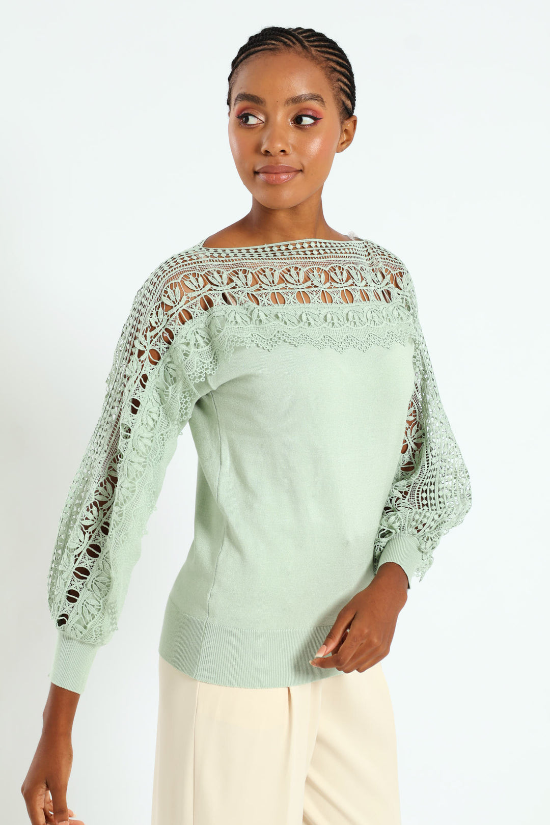 Lace Detail Knitwear - Green