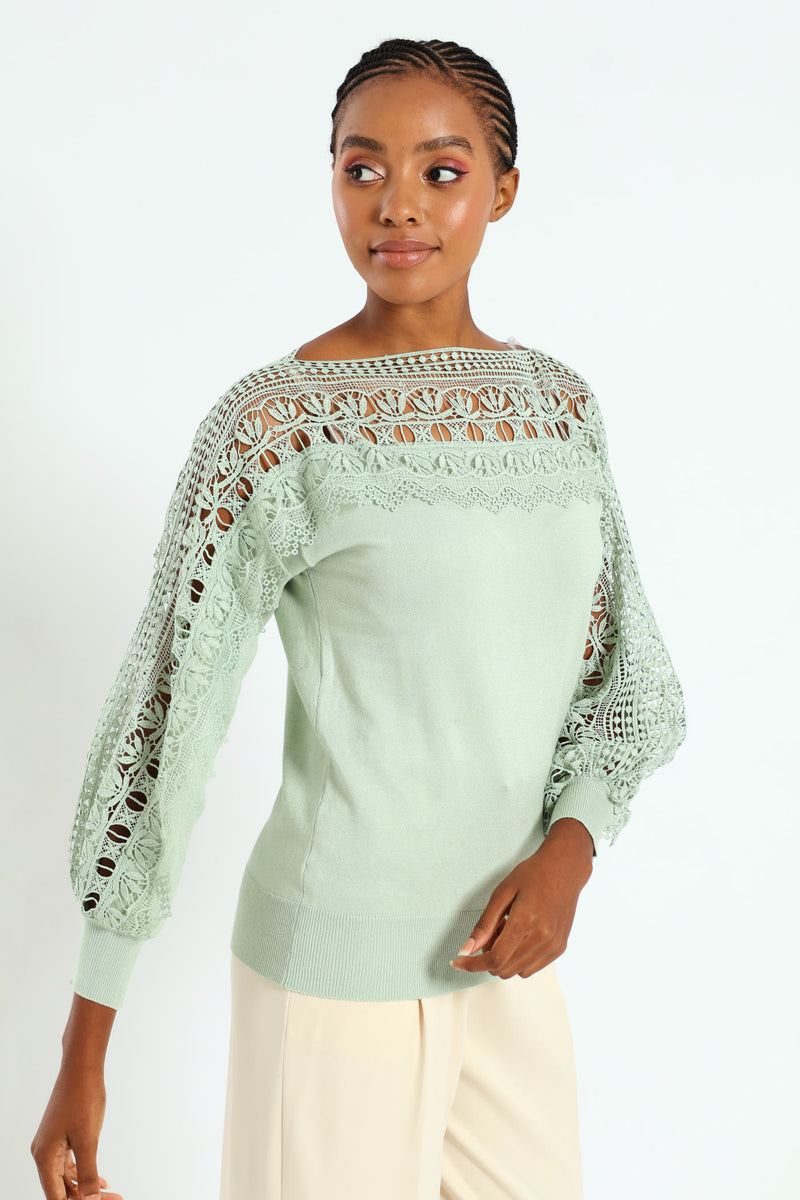 Lace Detail Knitwear - Green