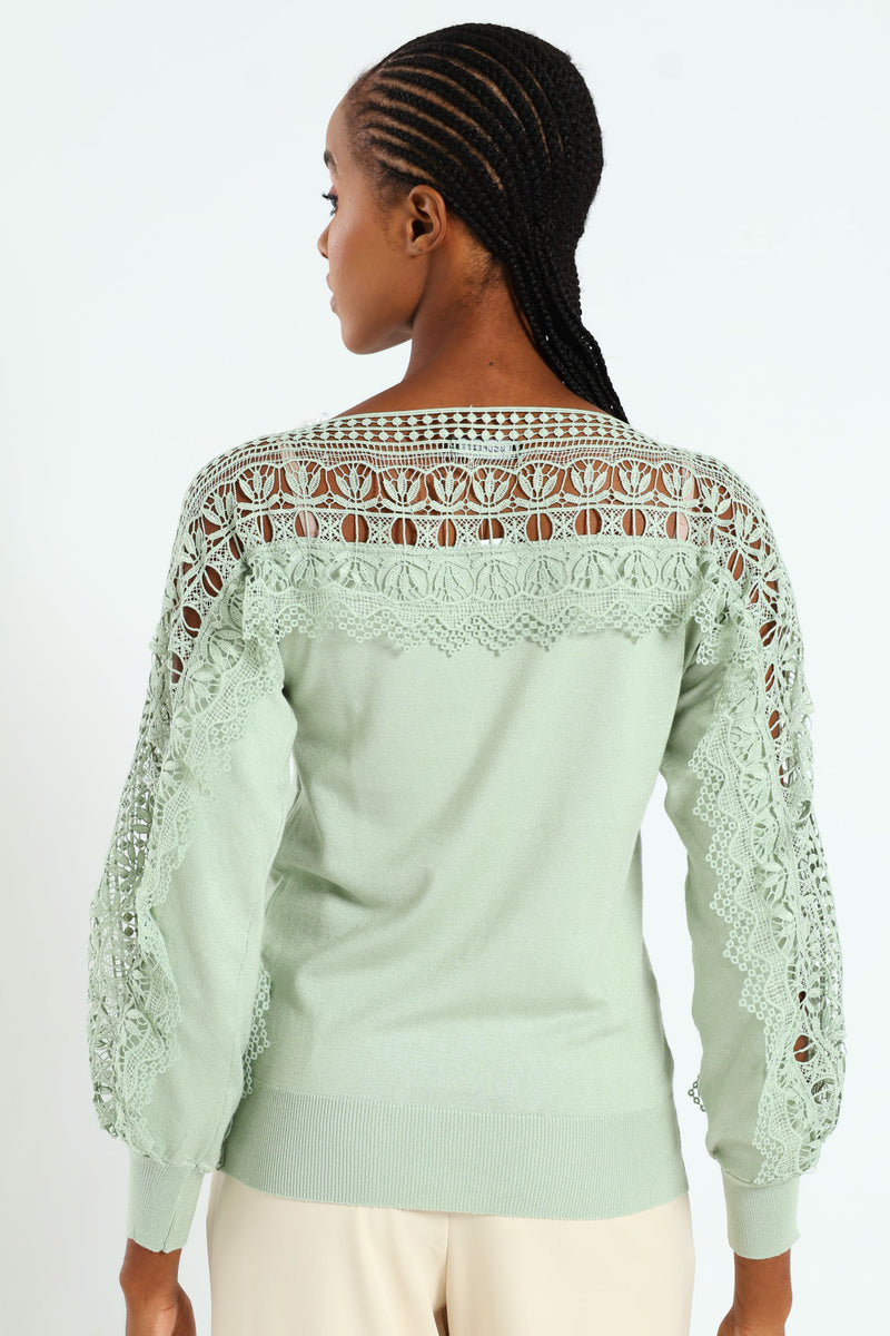 Lace Detail Knitwear - Green