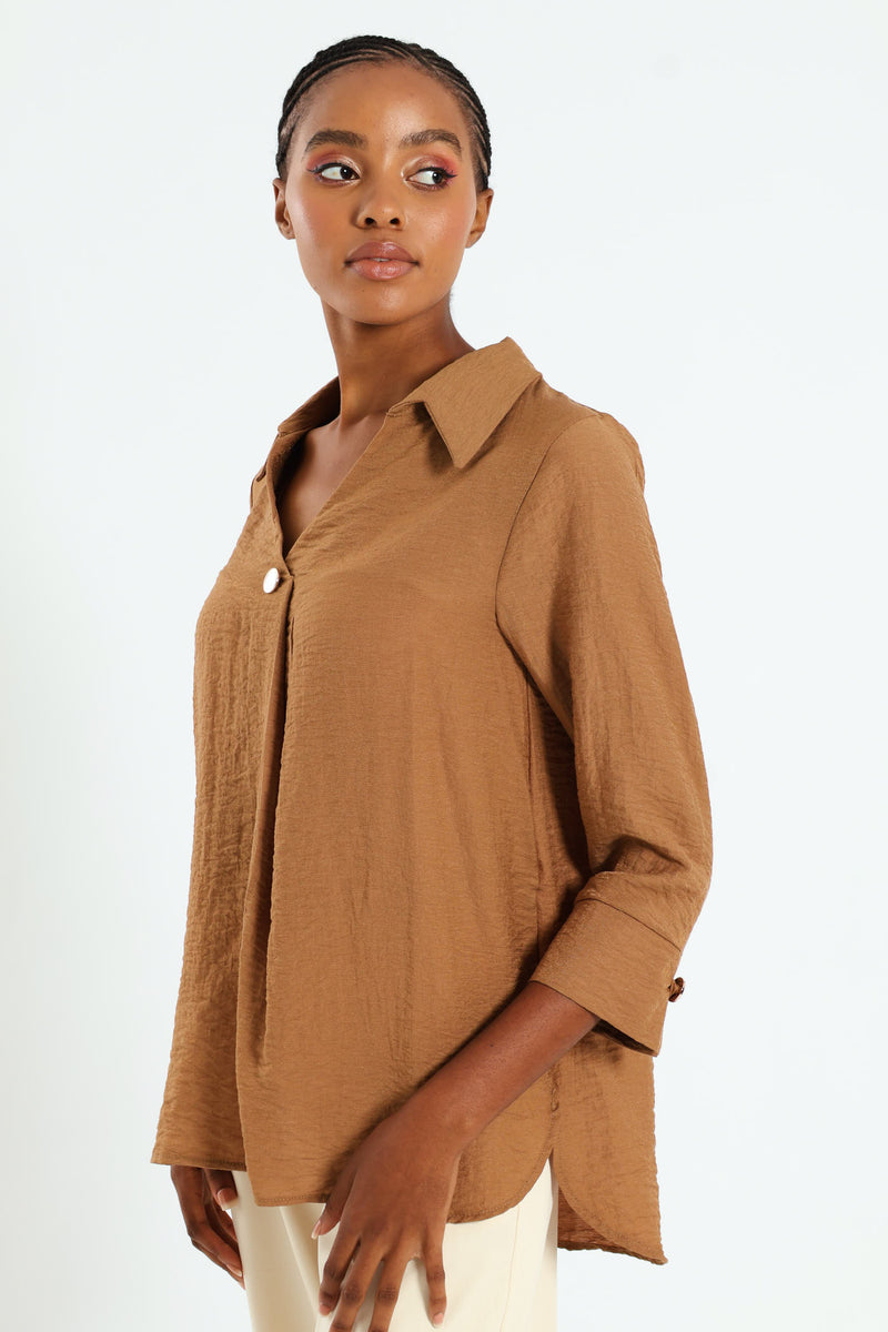 Glitter Popover With Gold Button Detail - Taupe