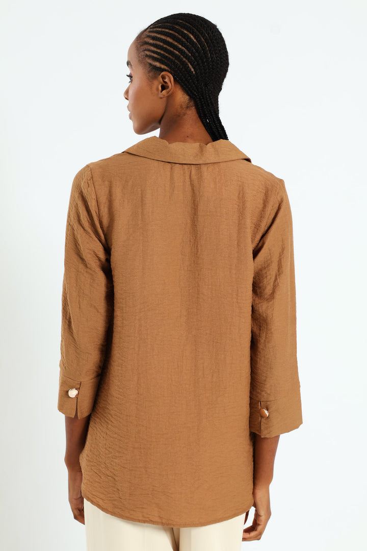 Glitter Popover With Gold Button Detail - Taupe