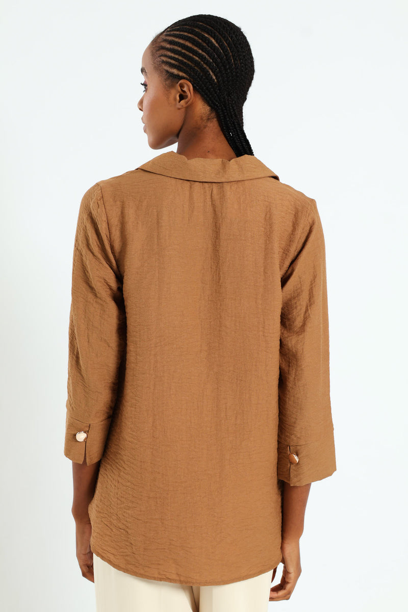 Glitter Popover With Gold Button Detail - Taupe