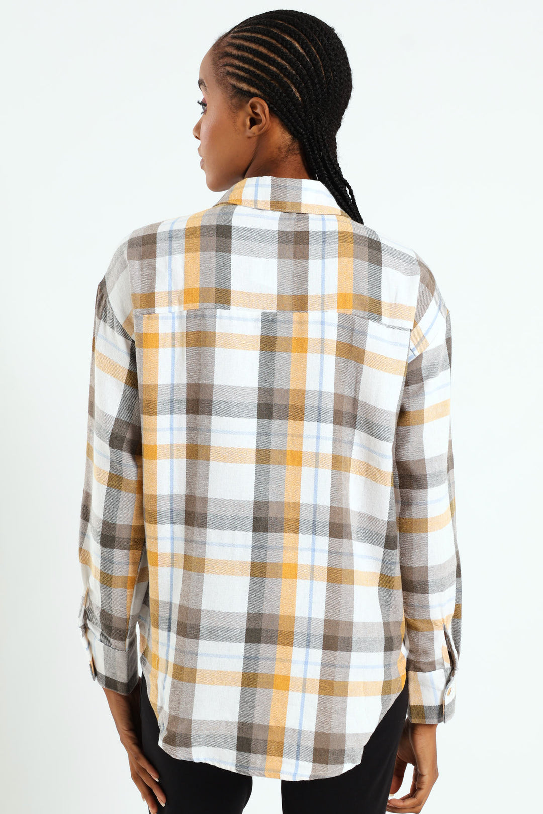 Long Sleeve Regular Length Check Shacket - Mustard/Blue