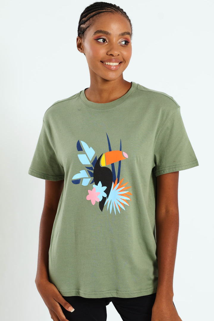 Tropical Toucan Frame Tee - Aqua Mist Green