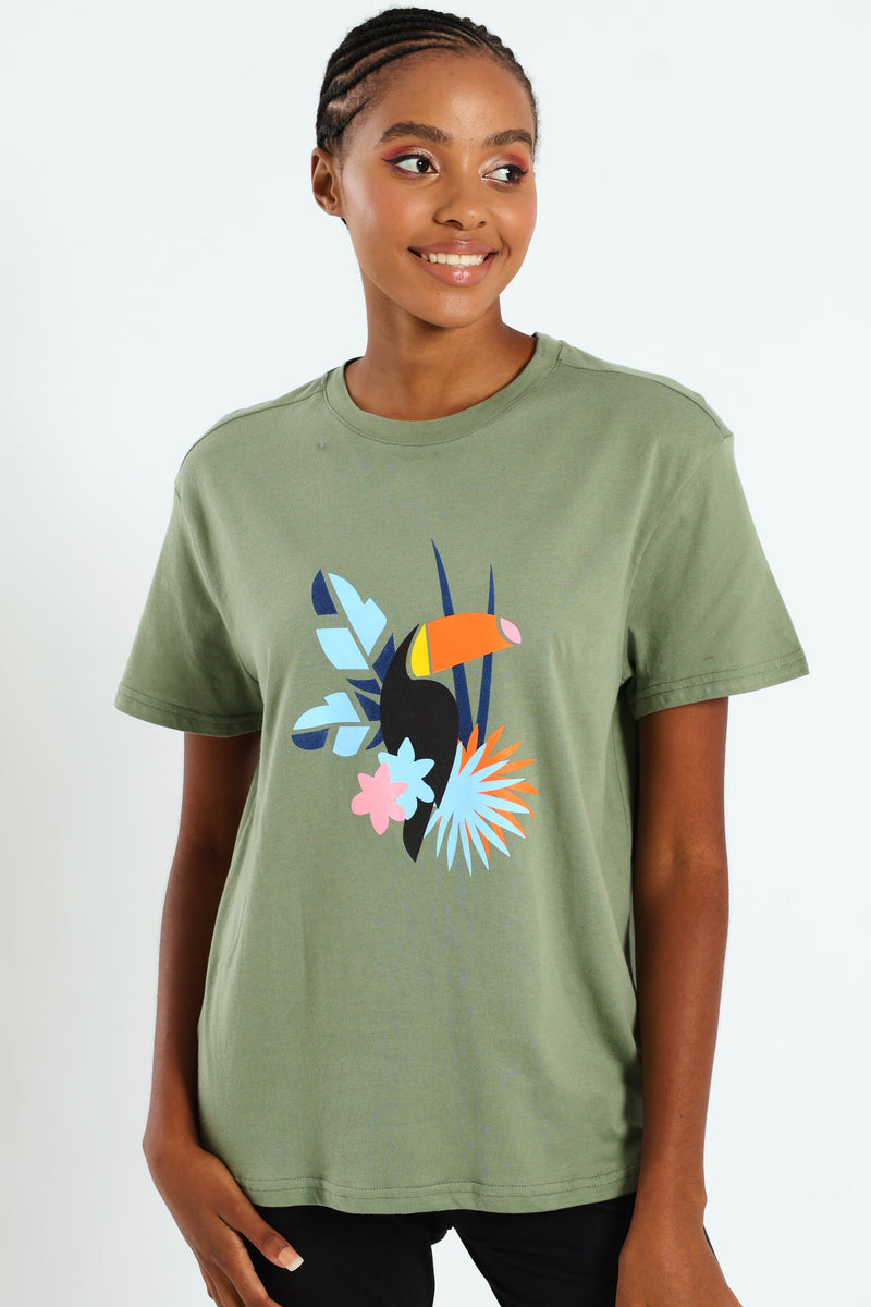 Tropical Toucan Frame Tee - Aqua Mist Green