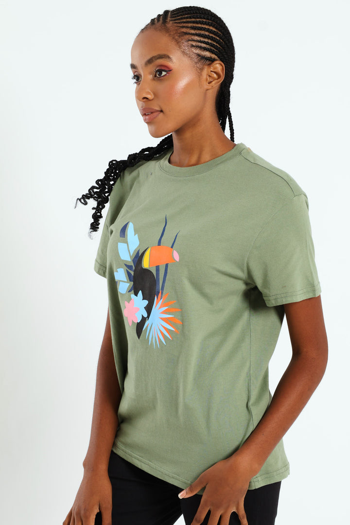 Tropical Toucan Frame Tee - Aqua Mist Green