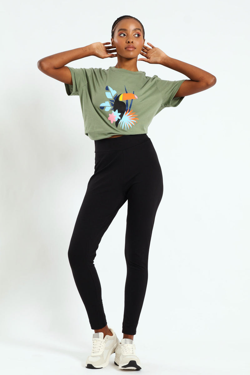 Basic Legging With Wide Waistband - Black