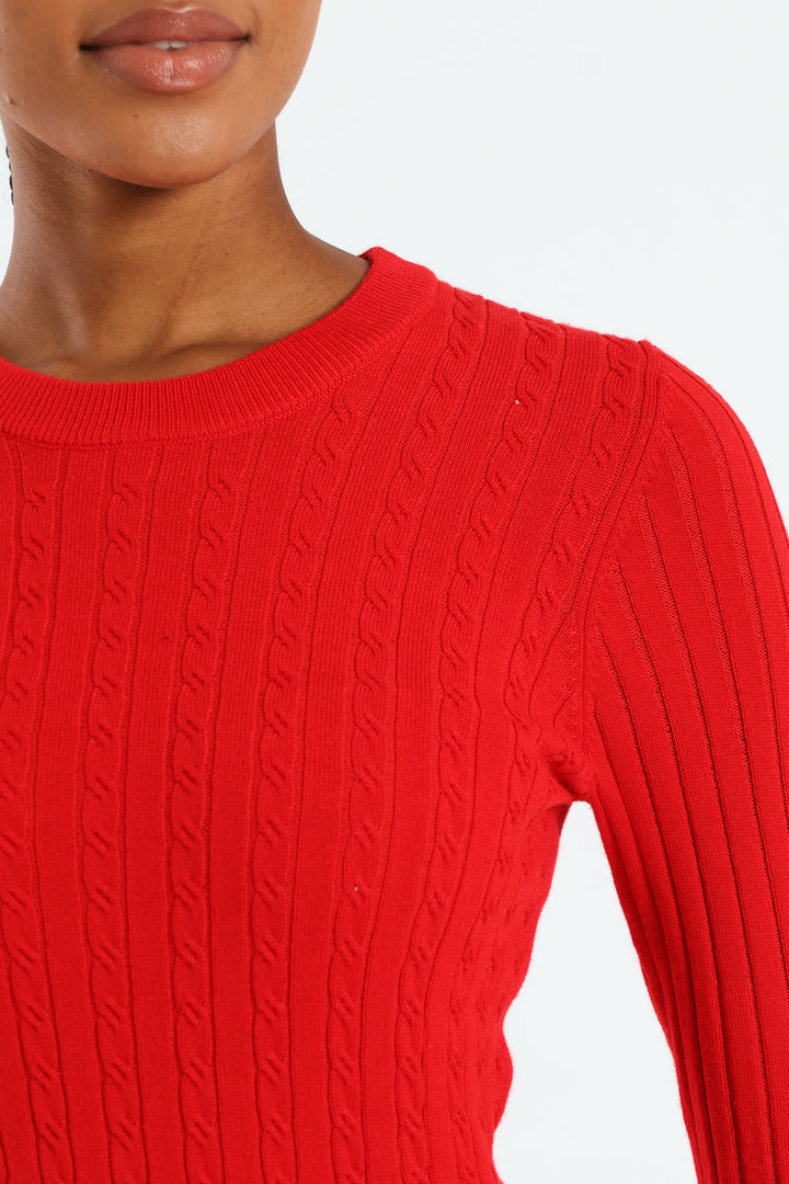 Plain Cable Pullover - Red