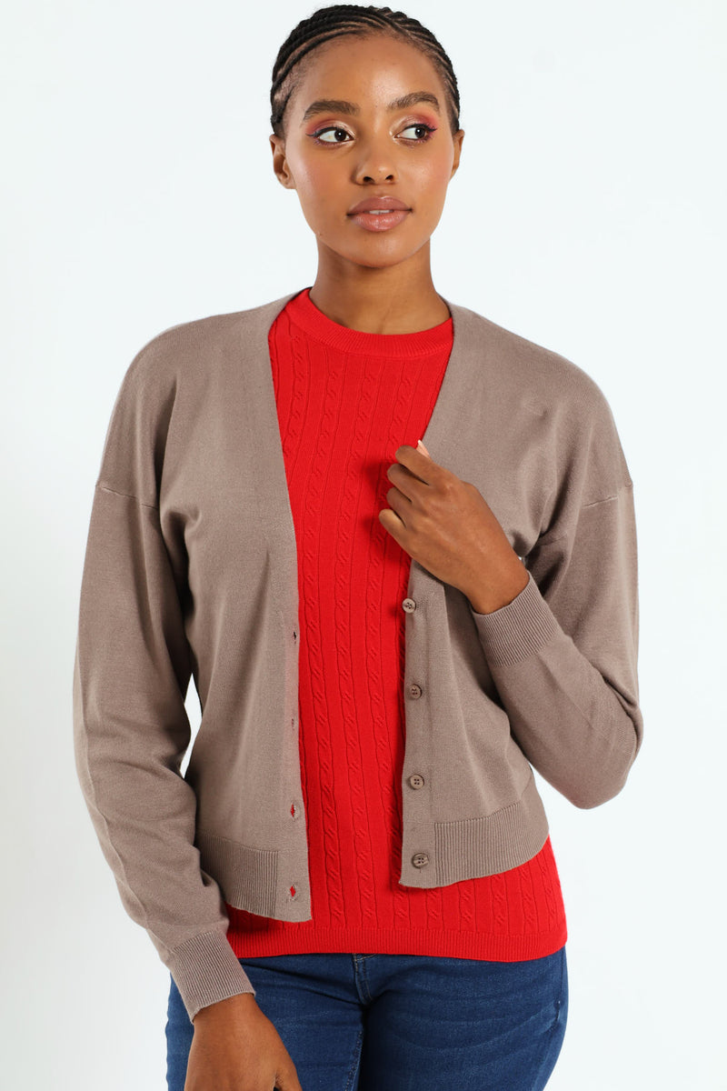 Classic Cardigan - Taupe
