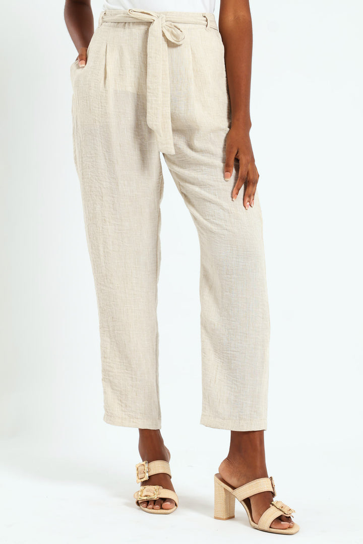 Pull On Pleated Tapered Leg Pant - Oatmeal Melange