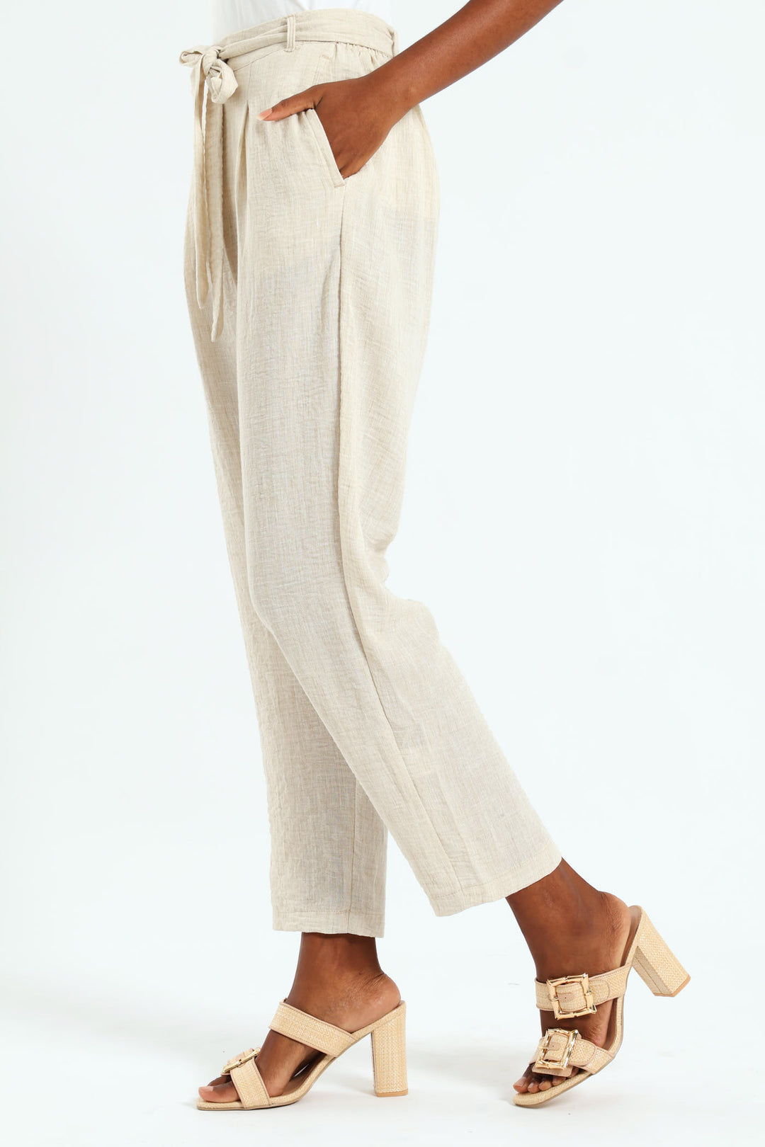 Pull On Pleated Tapered Leg Pant - Oatmeal Melange