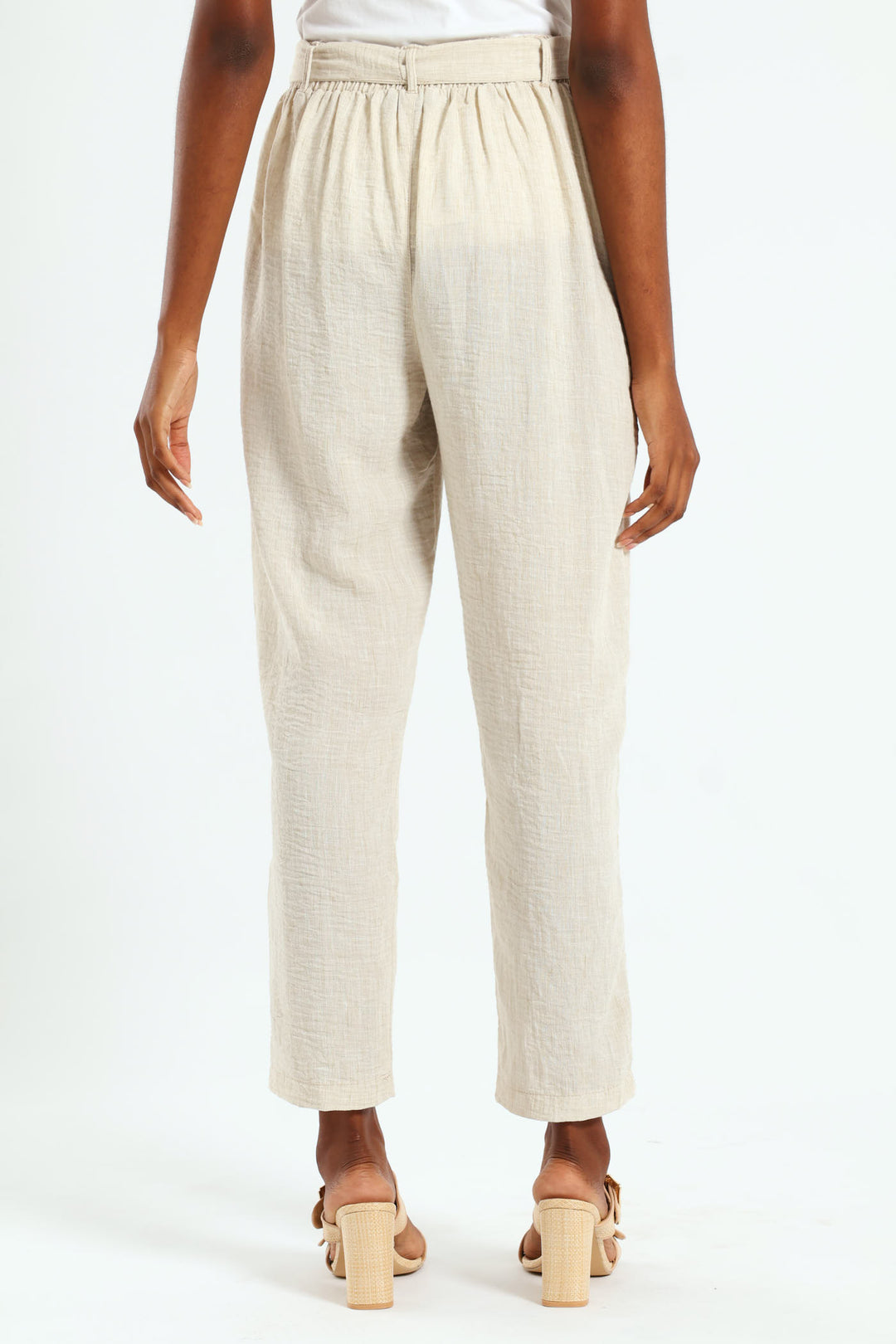 Pull On Pleated Tapered Leg Pant - Oatmeal Melange