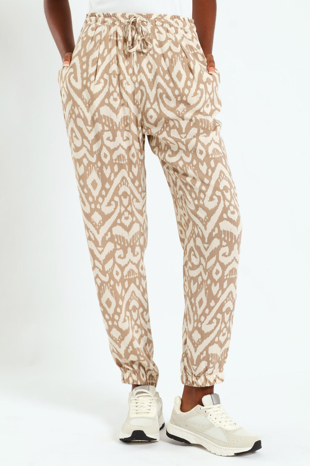 Pull-On Elasticated Cuff Jogger - Taupe/Cream