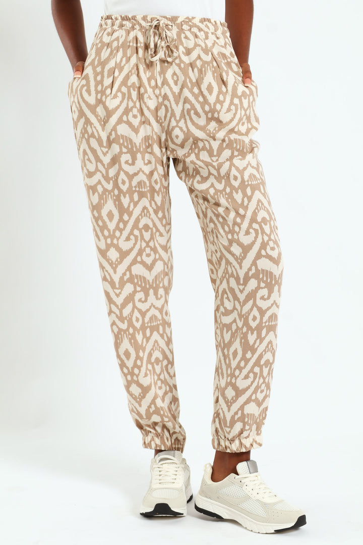 Pull-On Elasticated Cuff Jogger - Taupe/Cream