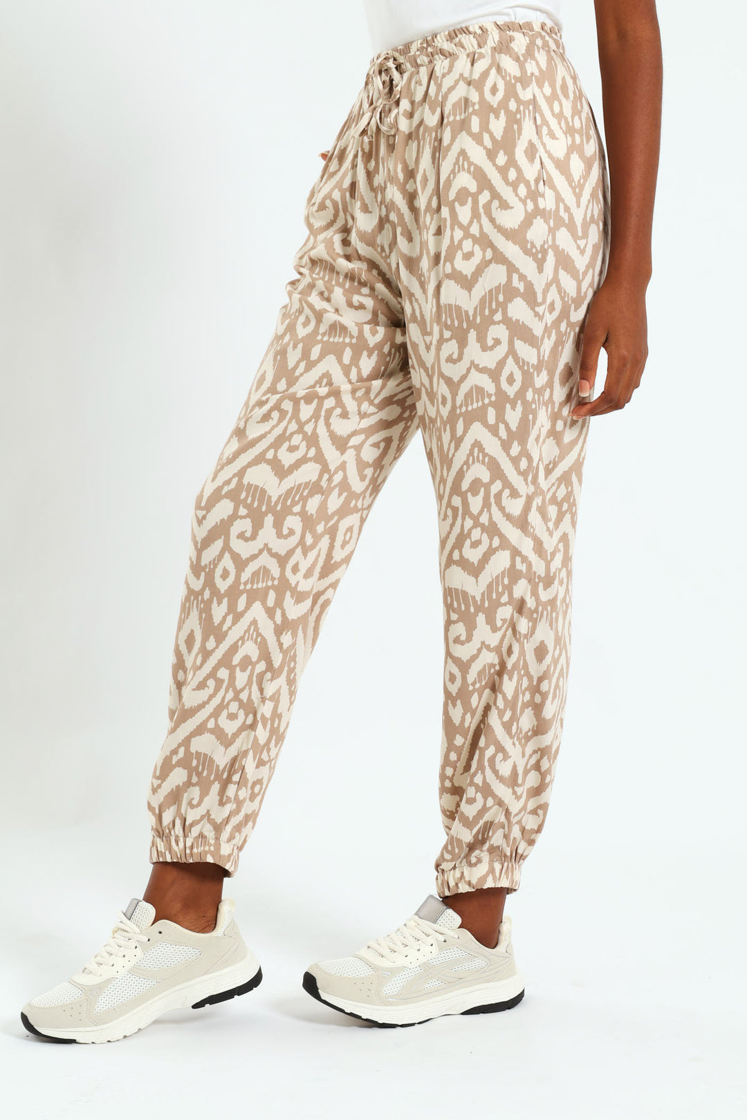 Pull-On Elasticated Cuff Jogger - Taupe/Cream