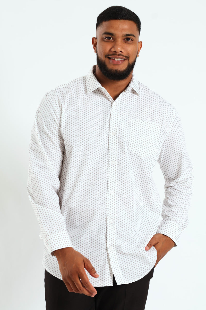 Ditsy Square Print Shirt - White/Beige
