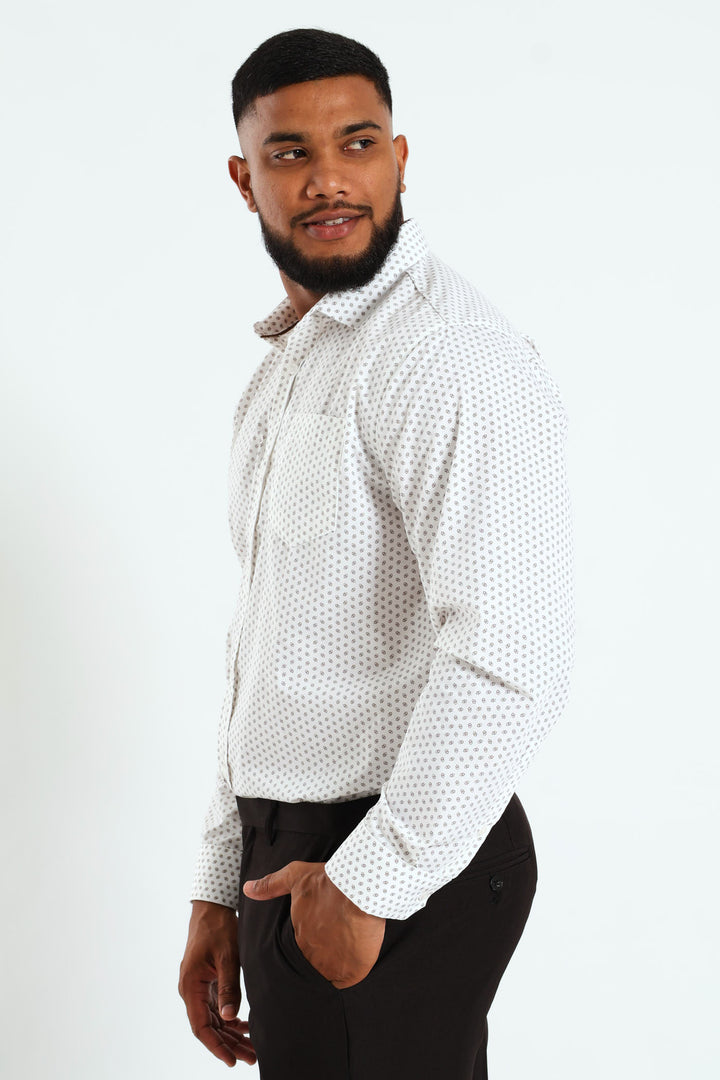Ditsy Square Print Shirt - White/Beige