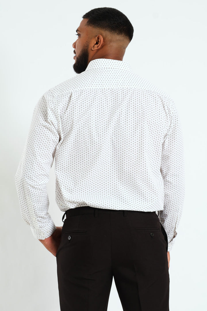 Ditsy Square Print Shirt - White/Beige