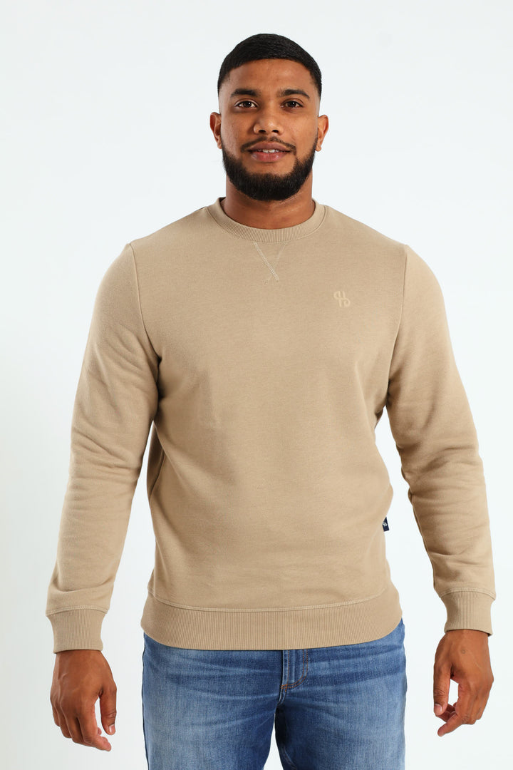 Plain Crew Fleece Sweat Top - Taupe