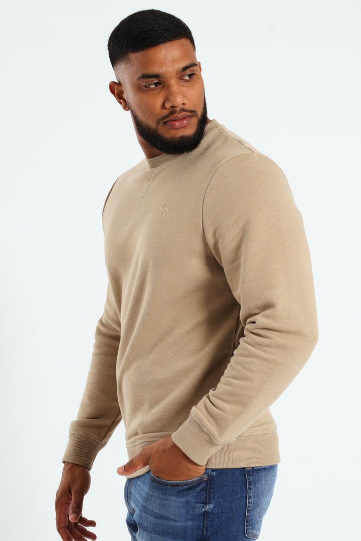 Plain Crew Fleece Sweat Top - Taupe